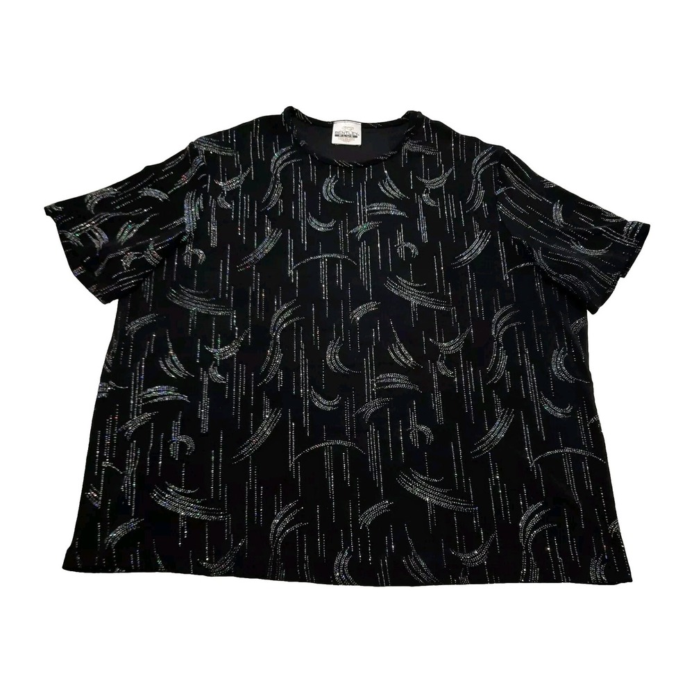 Vintage 90s Rainbow Glitter Top Womens 1X Black Whimsigoth Boho Fairy Grunge - Picture 2 of 9